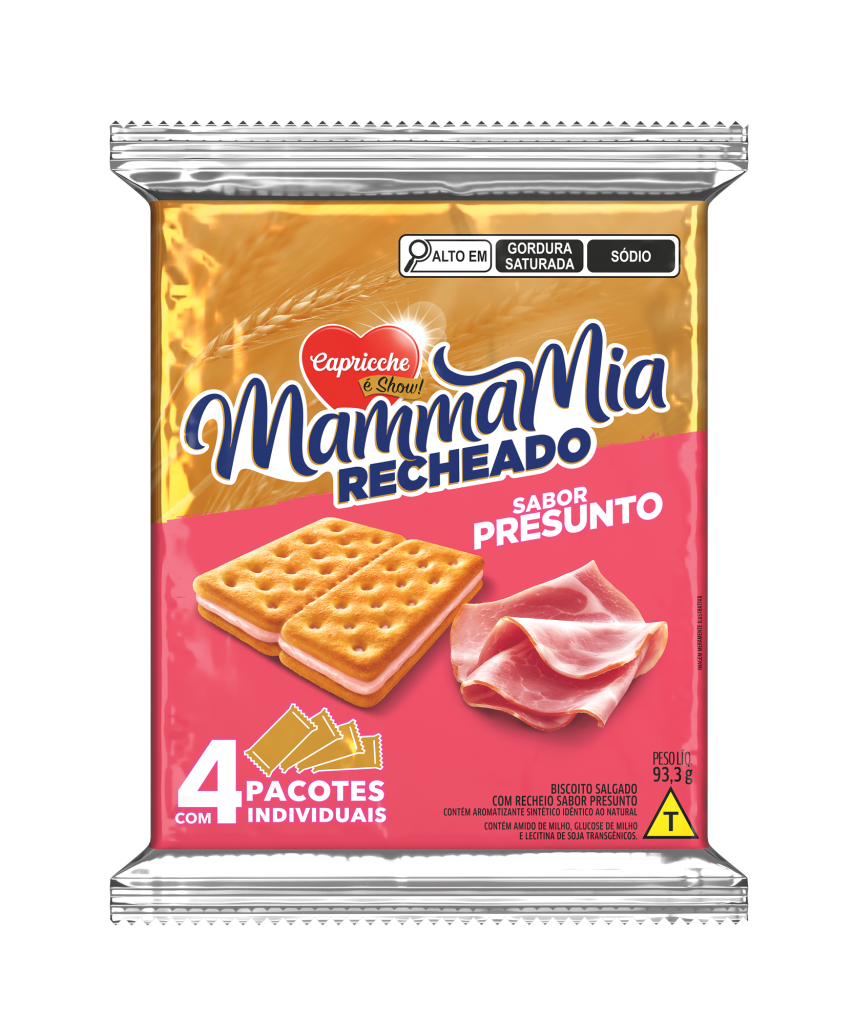 Biscoito Mammamia Recheado Presunto 93,3g Caixa com 21 unidades