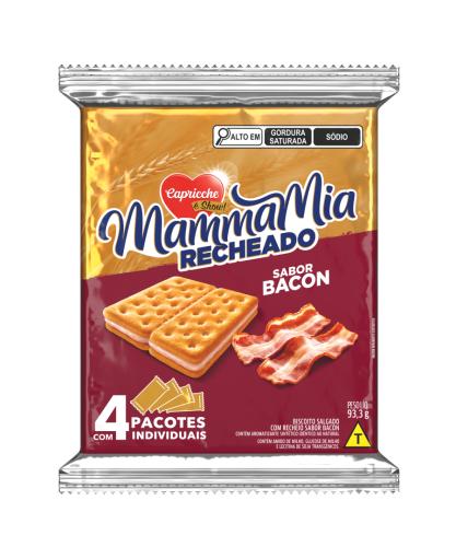 Biscoito Mammamia Recheado Bacon 93,3g Caixa com 21 unidades