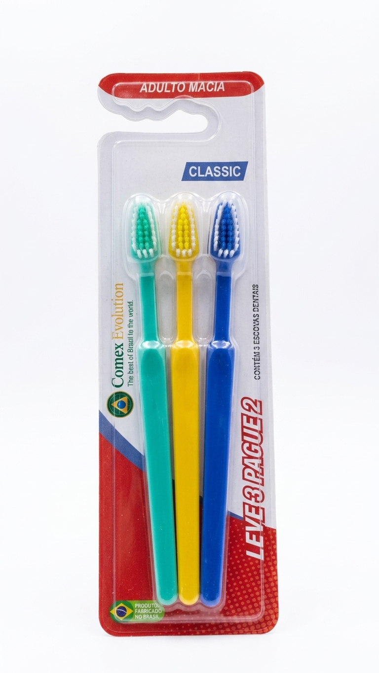 Escova Classic Pack Com três Cerdas Medias 0,18