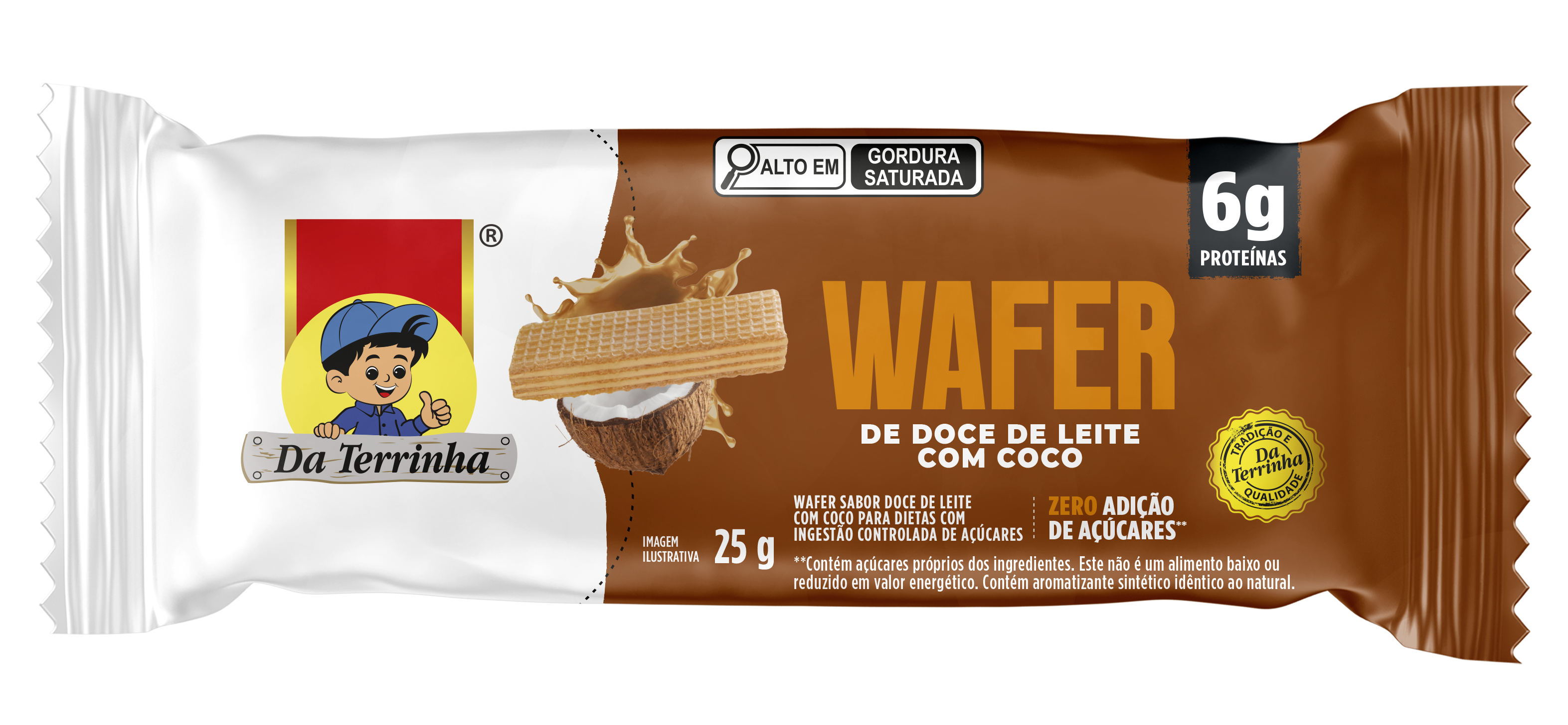 Wafer De Doce Leite Coco E Whey Protein Zero Da Terrinha 25G - 6Dp X 12