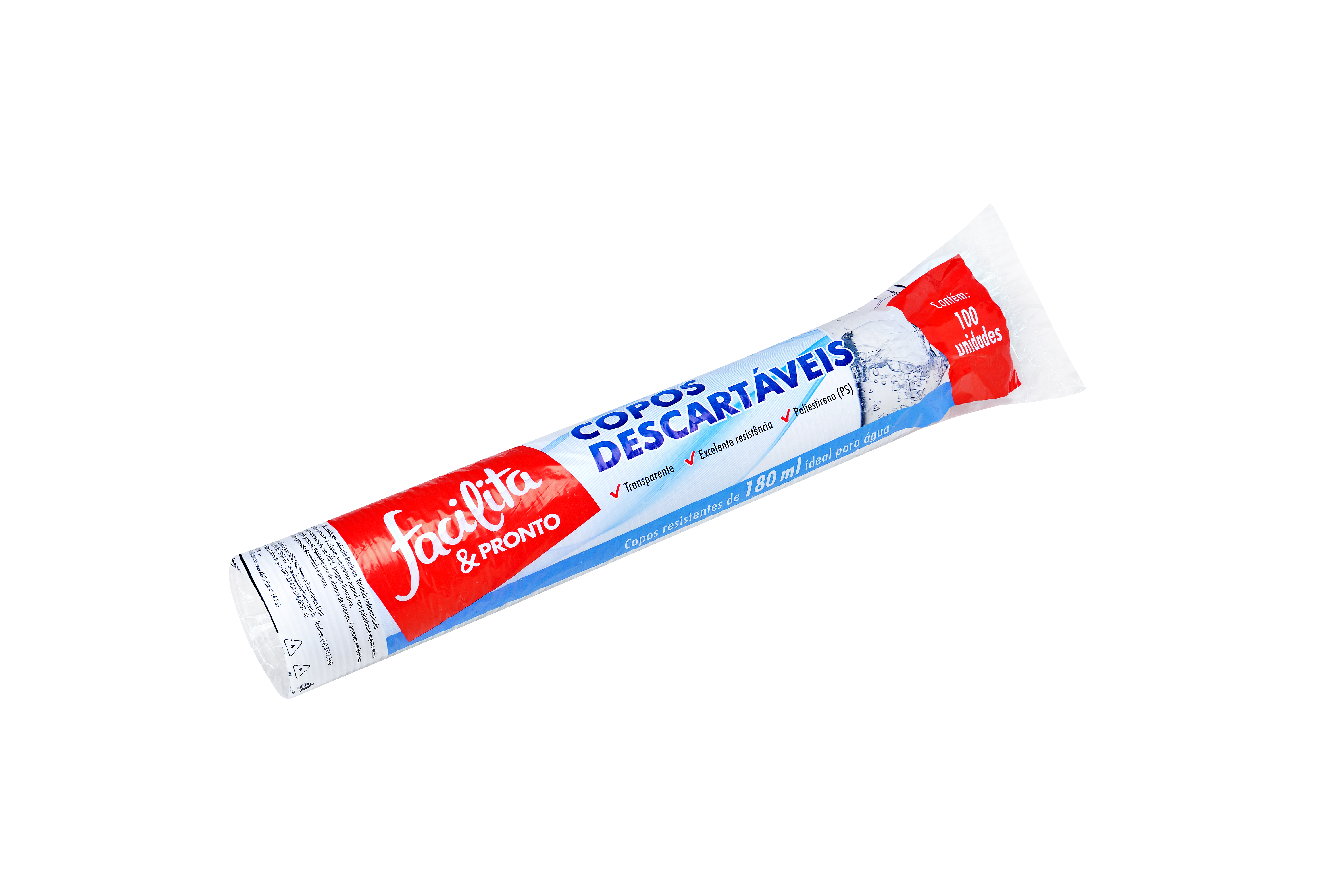VASO PLÁSTICO 180ML PS TRANSPARENTE FACILITA & PRONTO PAQUETE CON 100 UNIDADES
