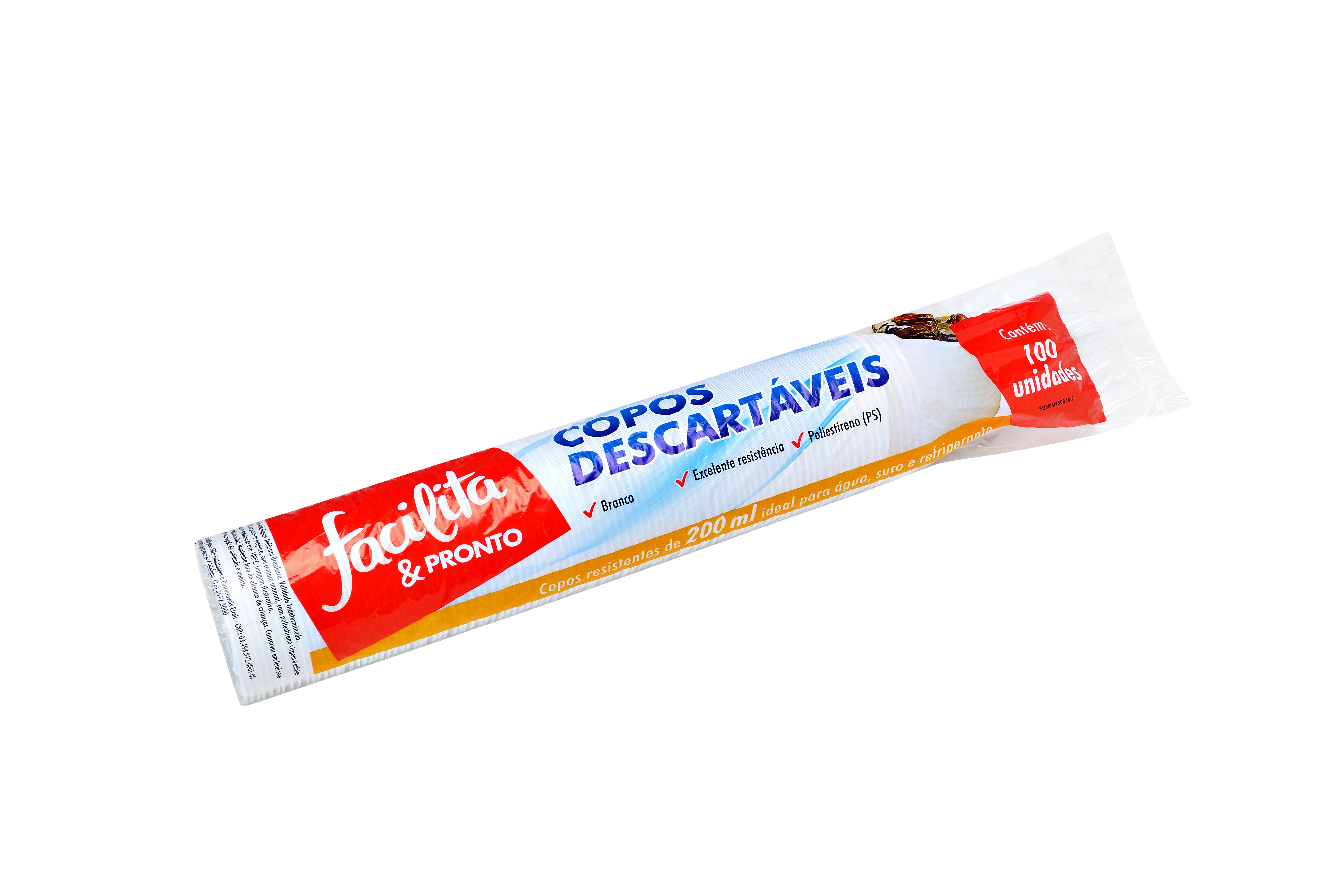 VASO PLÁSTICO 200ML PS BLANCO FACILITA & PRONTO PAQUETE CON 100 UNIDADES