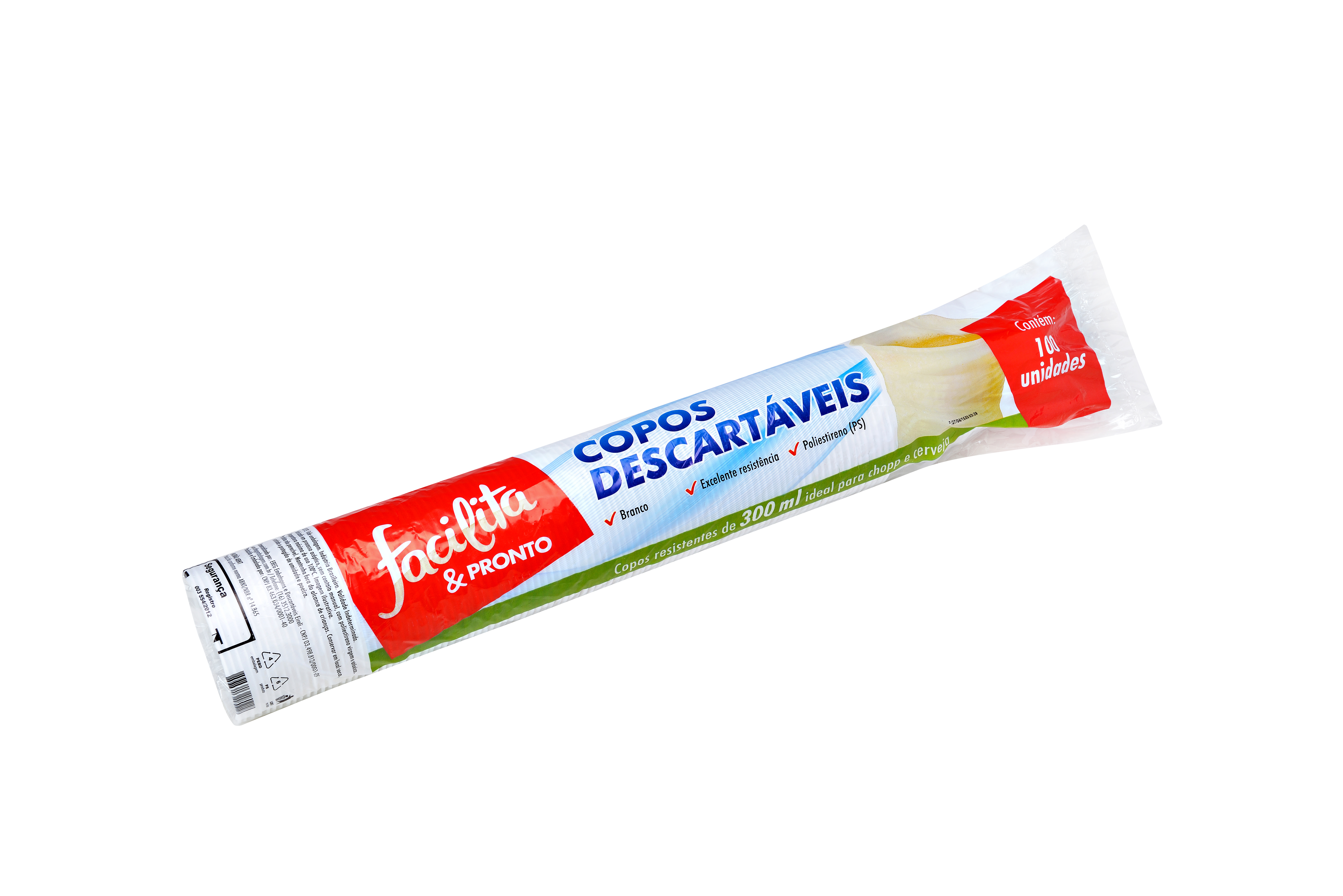 VASO PLÁSTICO 300ML PS BLANCO FACILITA & PRONTO PAQUETE CON 100 UNIDADES