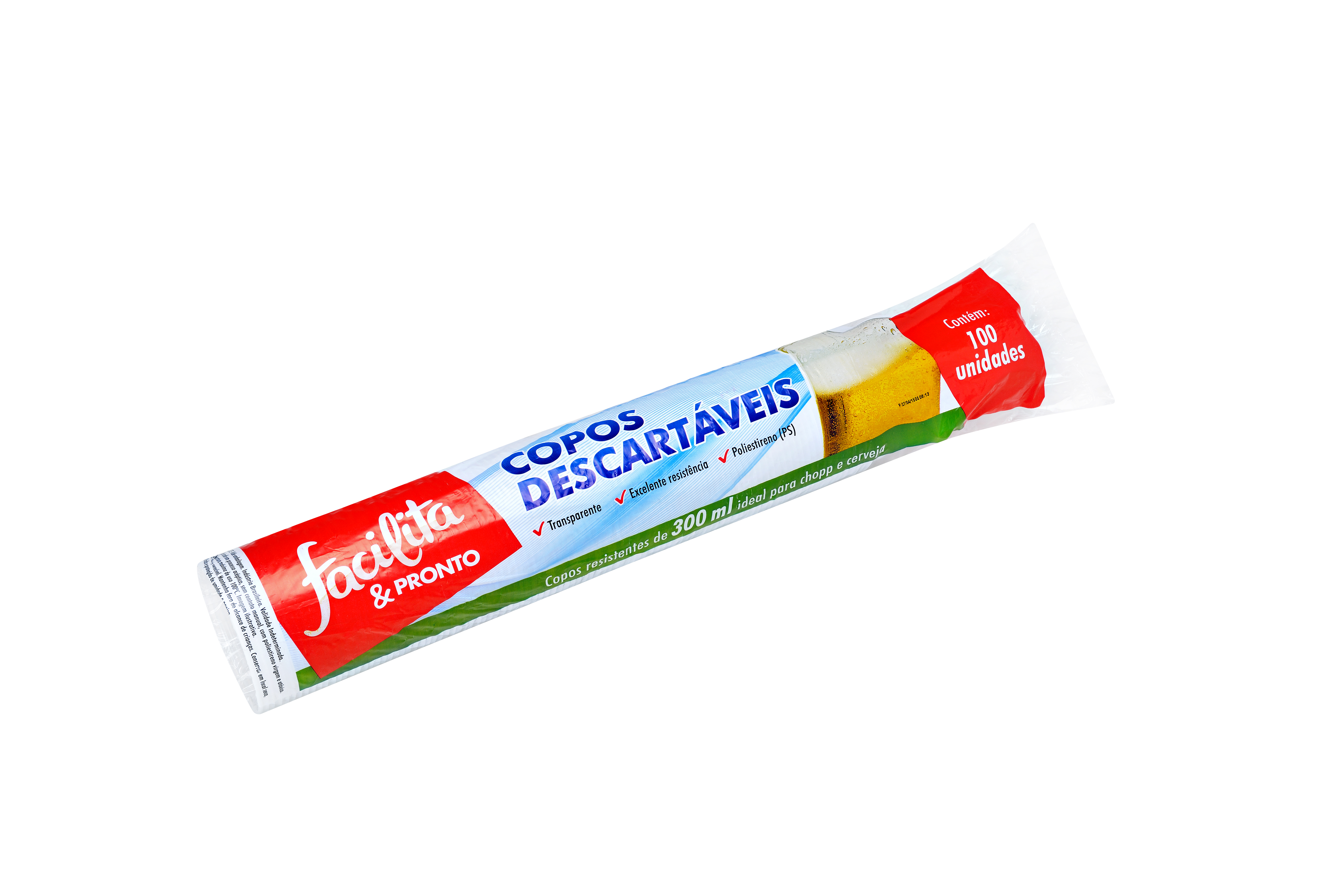 Plastic Cup 300ml PS Transparent Facilita & Pronto Pack of 100 units