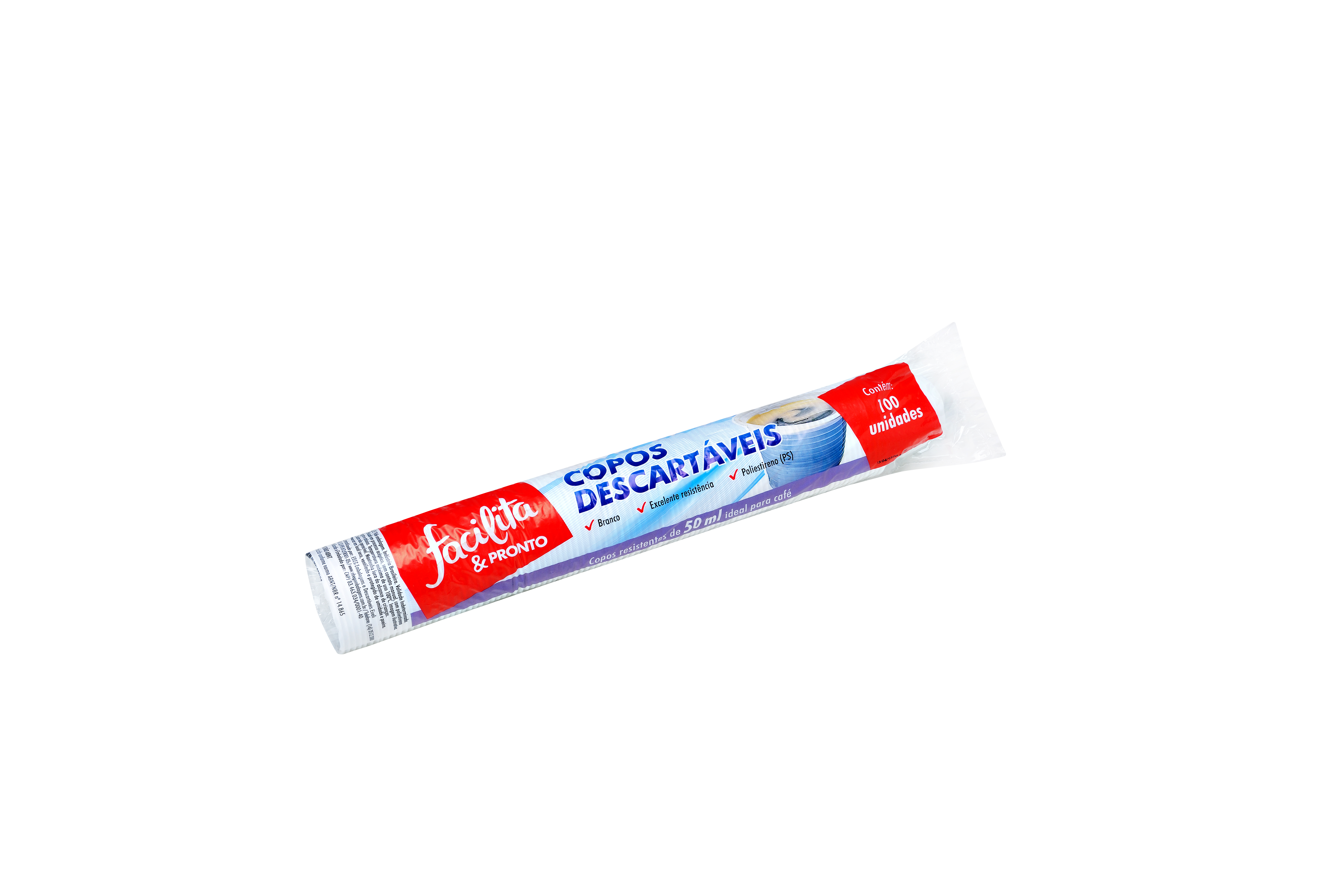Plastic Cup 50ml PS White Facilita & Pronto Pack of 100 units