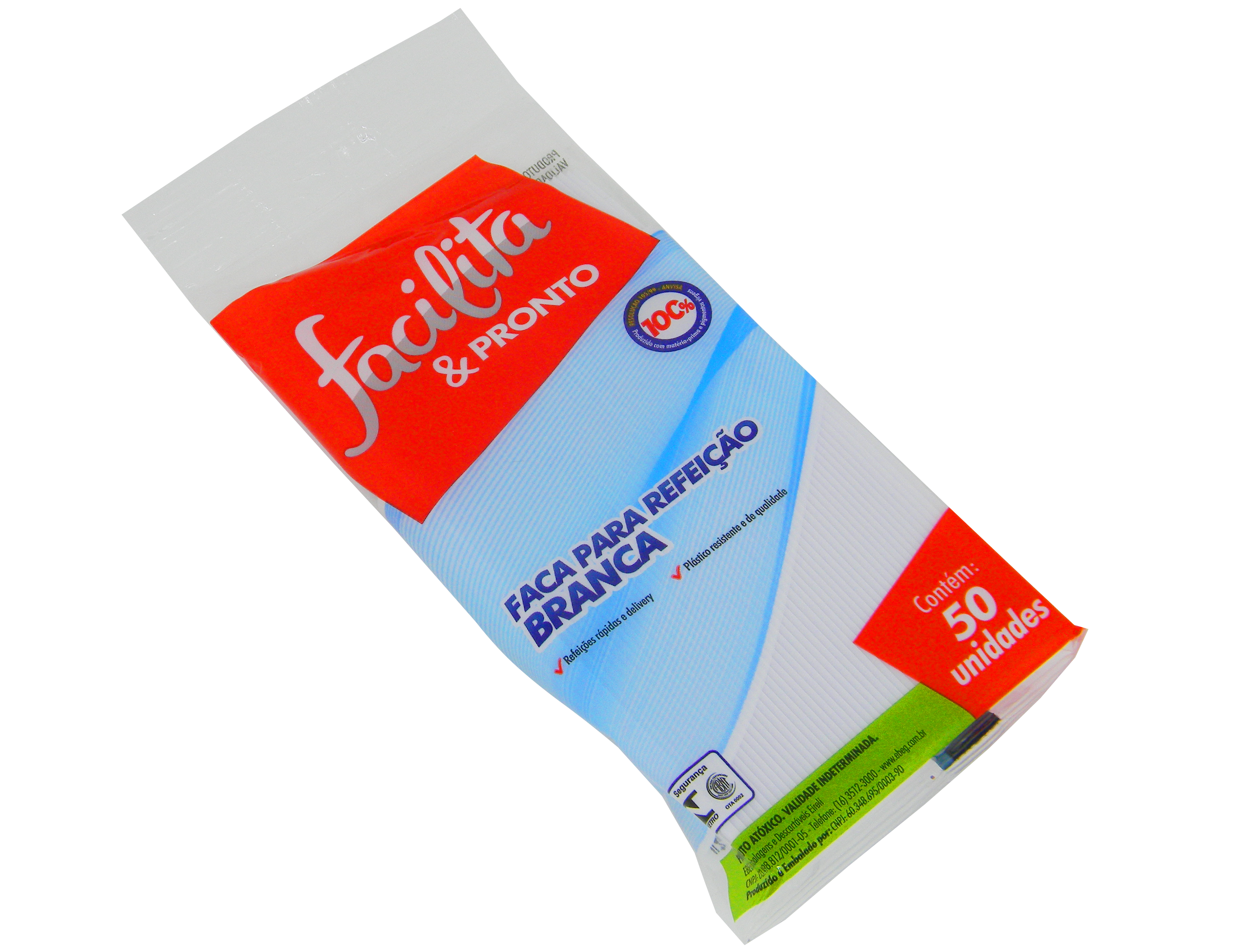CUCHILLO DE MESA DESCARTABLE BLANCO FACILITA & PRONTO PAQUETE CON 50 UNIDADES