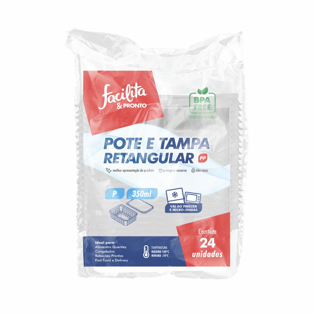 Rectangular PP Freezer/Microwave Container Transparent 350ml Facilita & Pronto Pack of 24 units
