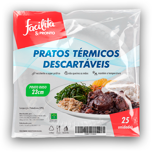Foam Plate PR23 Flat 23 cm Facilita & Pronto Pack of 25 units