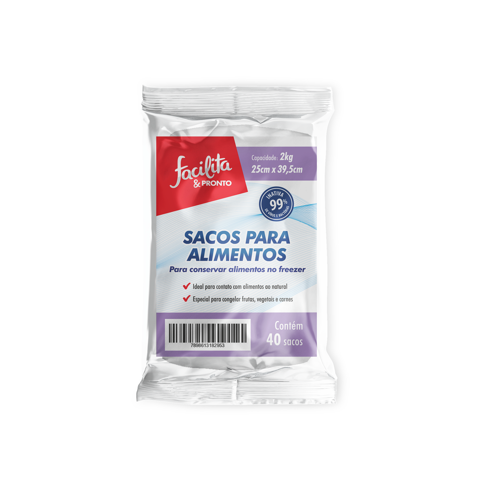Saco para Alimento 2kg 25 x 39,5 cm Facilita & Pronto Pacote com 50 unidades