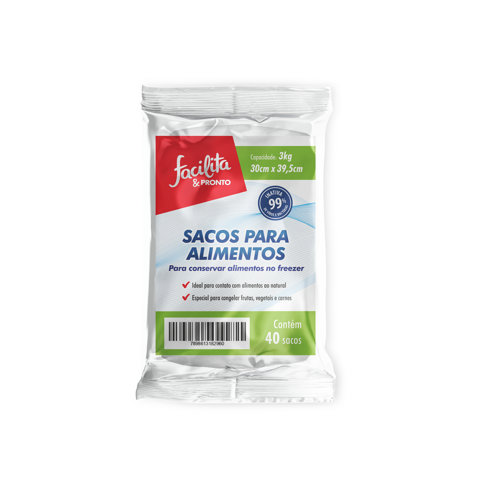 Food Bag 3kg 30 x 39.5 cm Facilita & Pronto Pack of 50 units