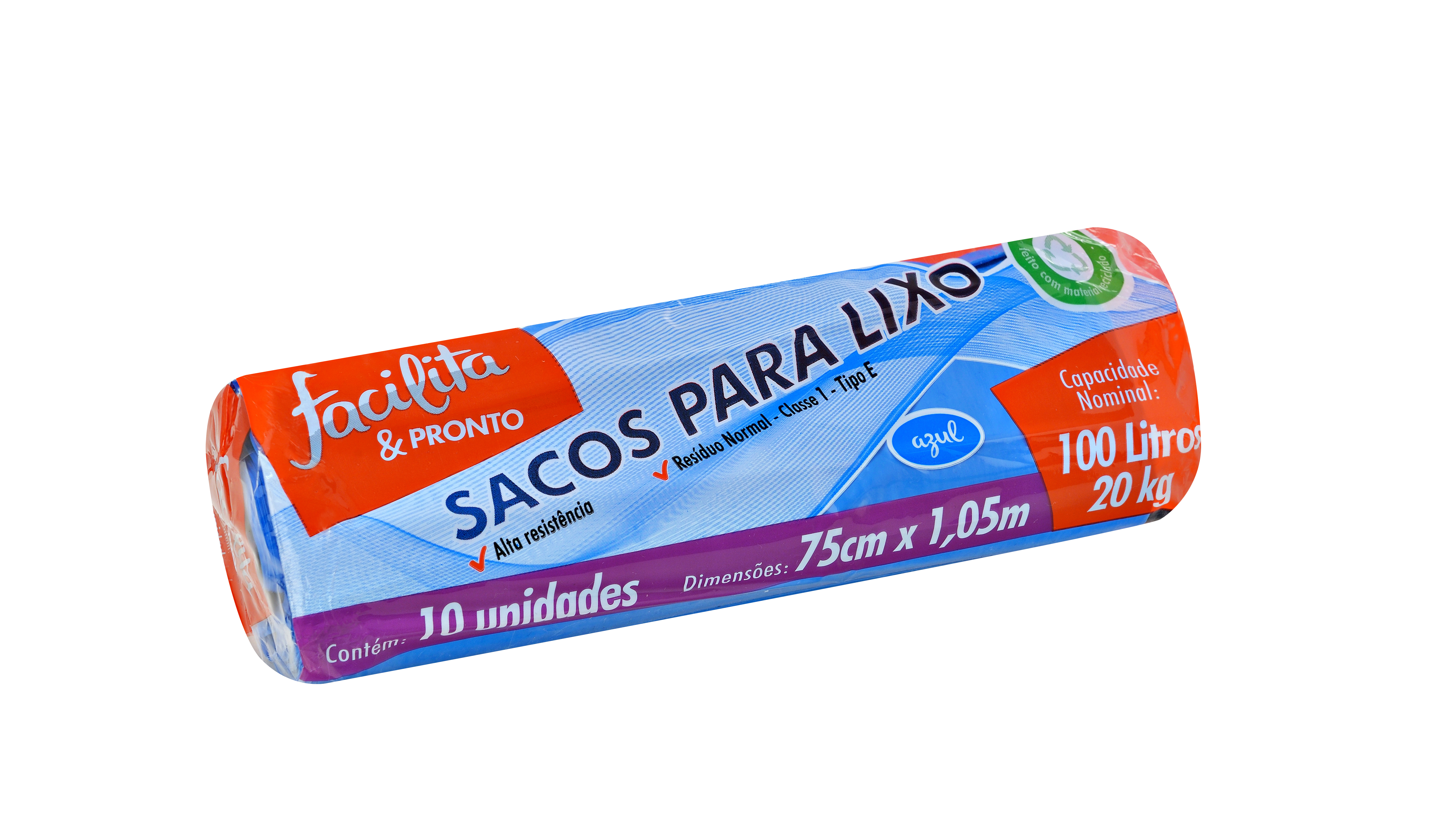 Blue Roll Trash Bag 100 liters Facilita & Pronto Pack of 10 units