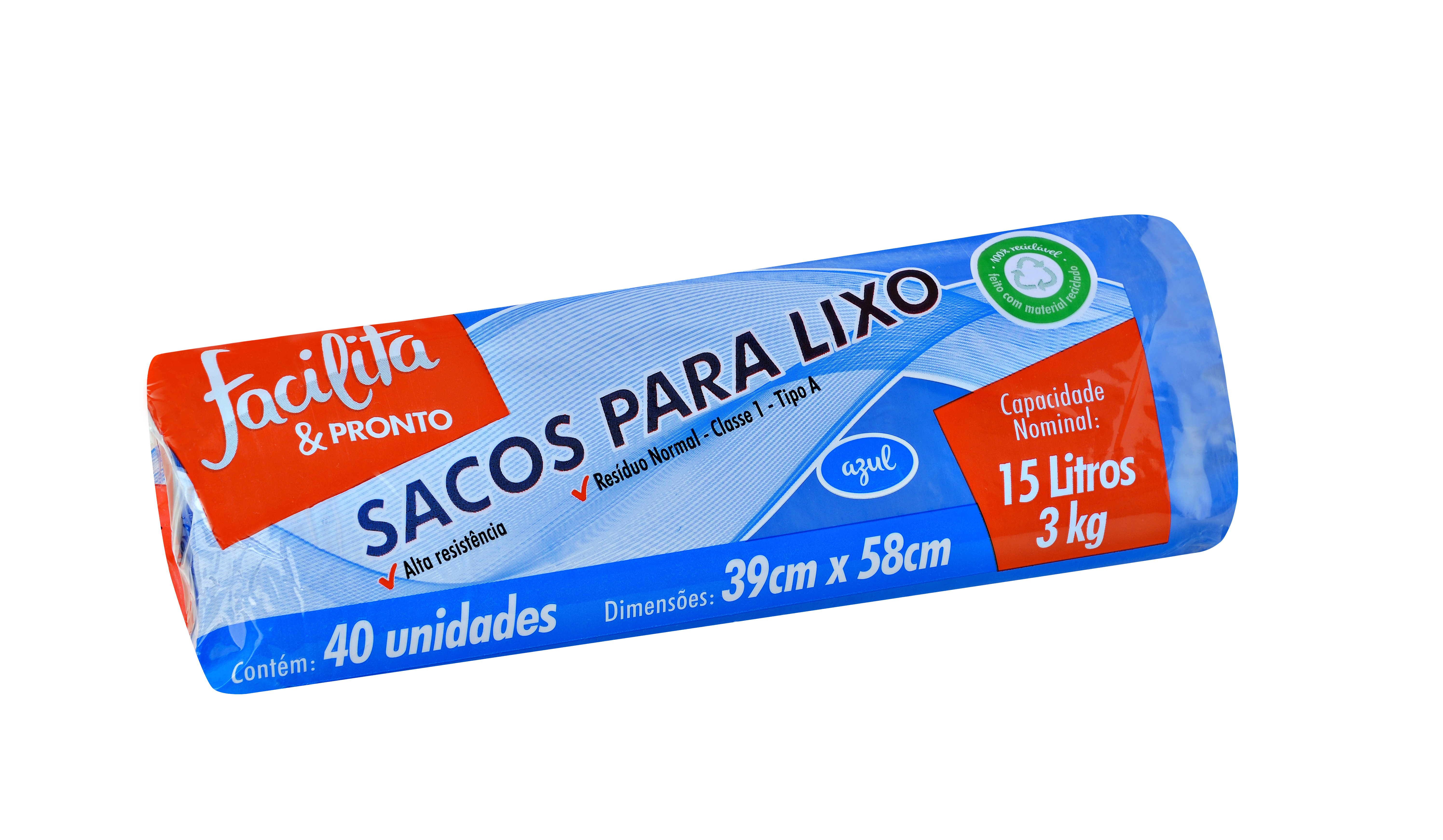 Blue Roll Trash Bag 15 liters Facilita & Pronto Pack of 40 units