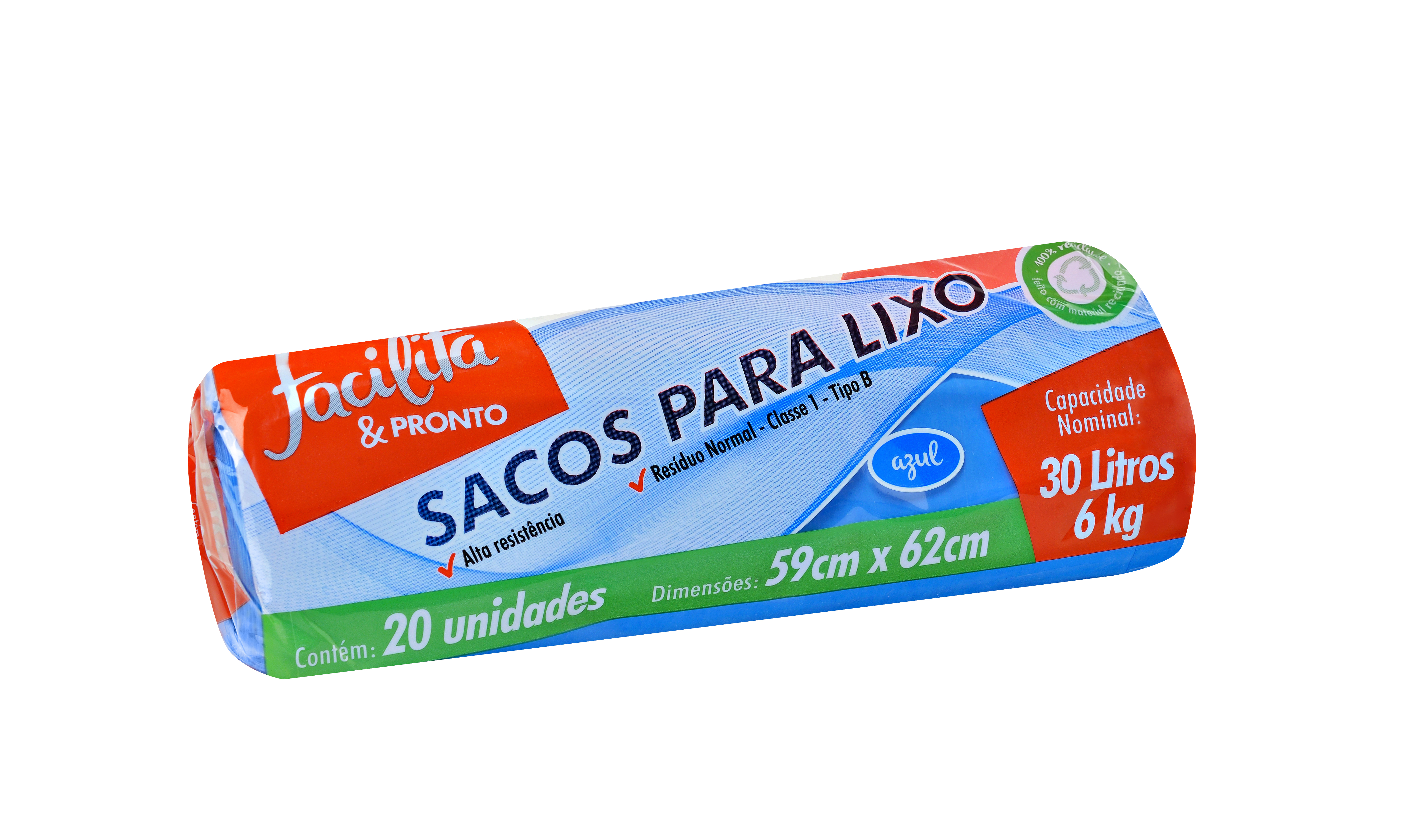 Blue Roll Trash Bag 30 liters Facilita & Pronto Pack of 20 units