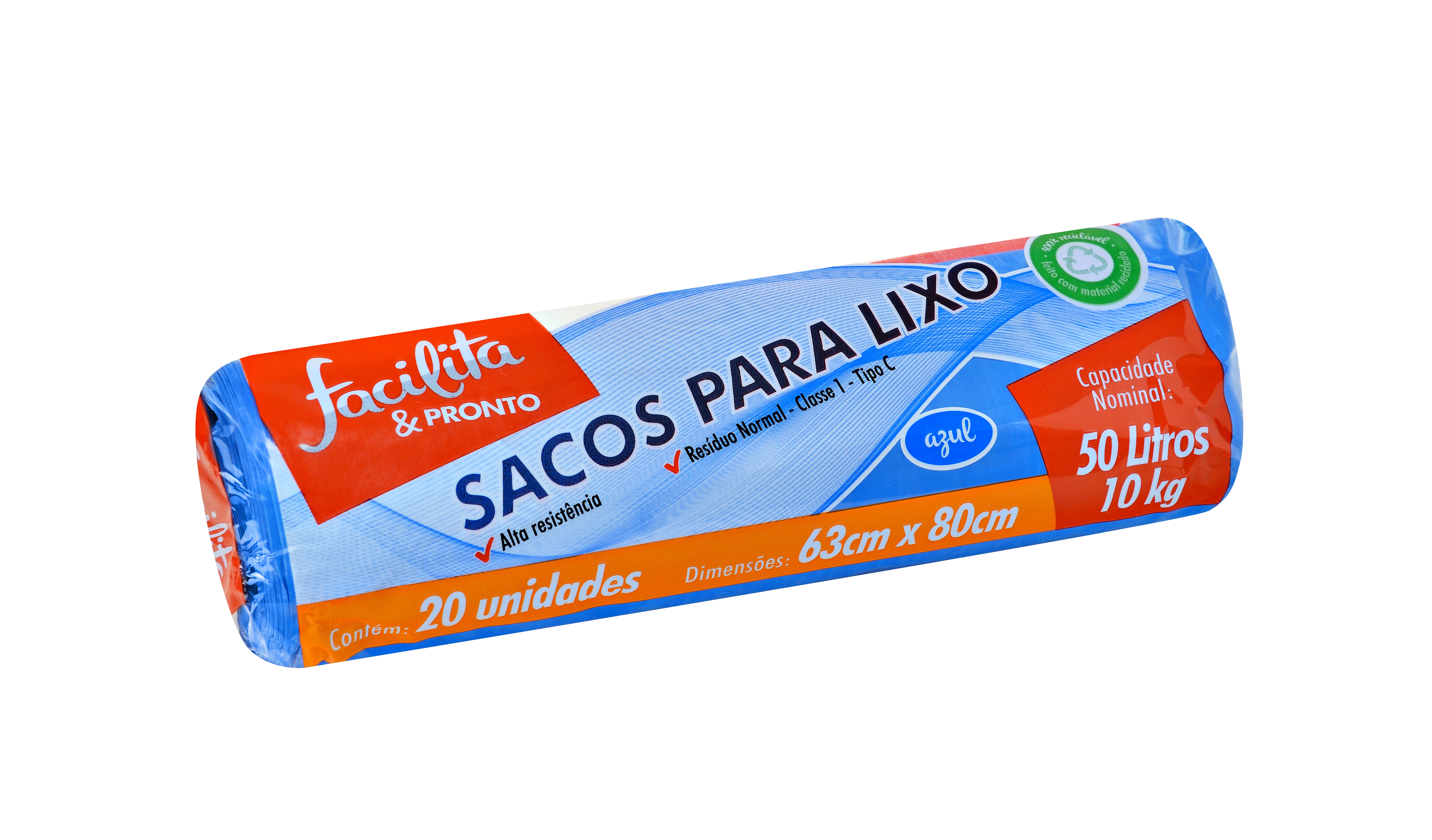 Blue Roll Trash Bag 50 liters Facilita & Pronto Pack of 20 units