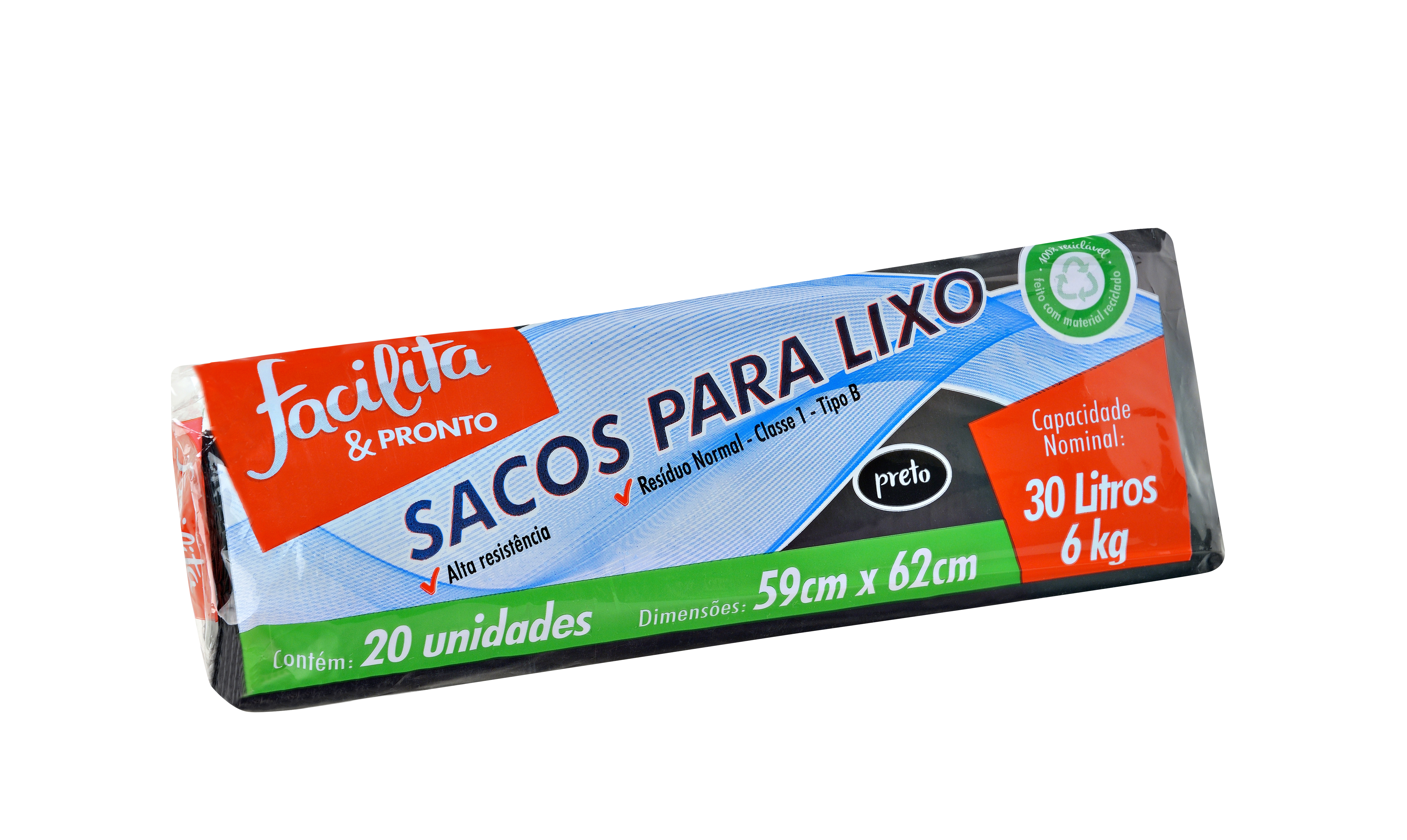 Black Roll Trash Bag 30 liters Facilita & Pronto Pack of 20 units
