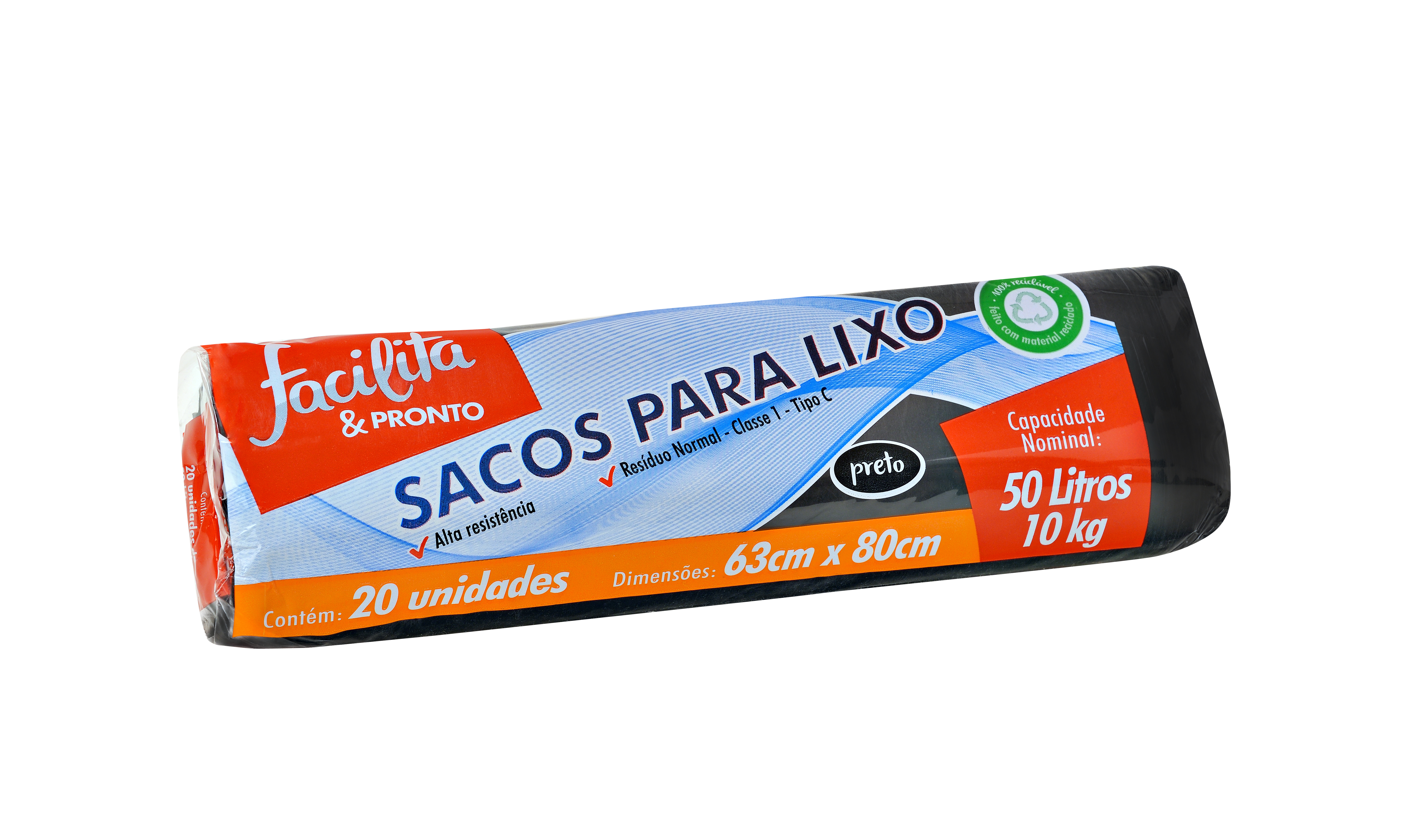 Black Roll Trash Bag 50 liters Facilita & Pronto Pack of 20 units