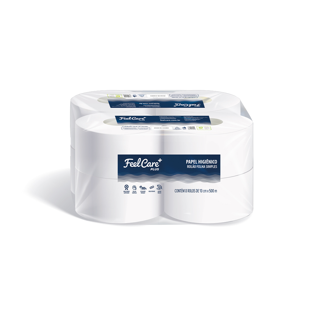Papel Higiênico Feel Care Plus Rolo Folha Simples 500m