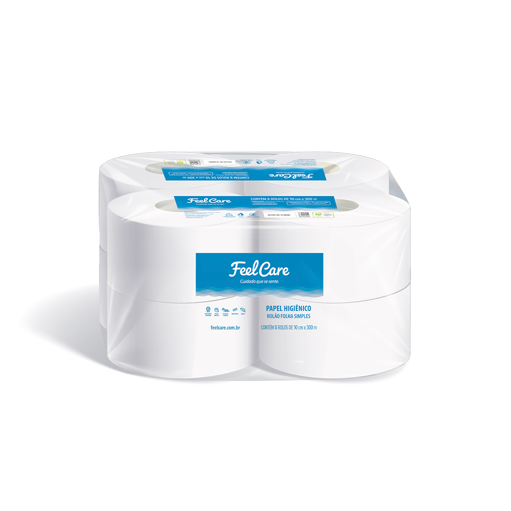 Papel Higiênico Feel Care Rolo Folha Simples 300m