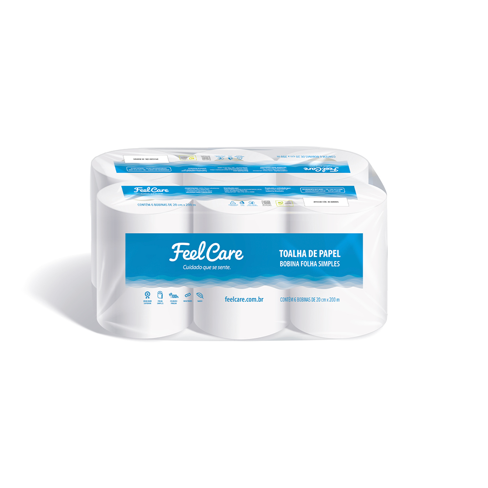 Toalha Feel Care Bobina Folha Simples 200m