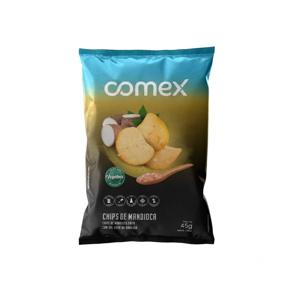 Céu e Terra Chips De Mandioca e Batata-Doce Com Sal Rosa Do Himalaia 45G