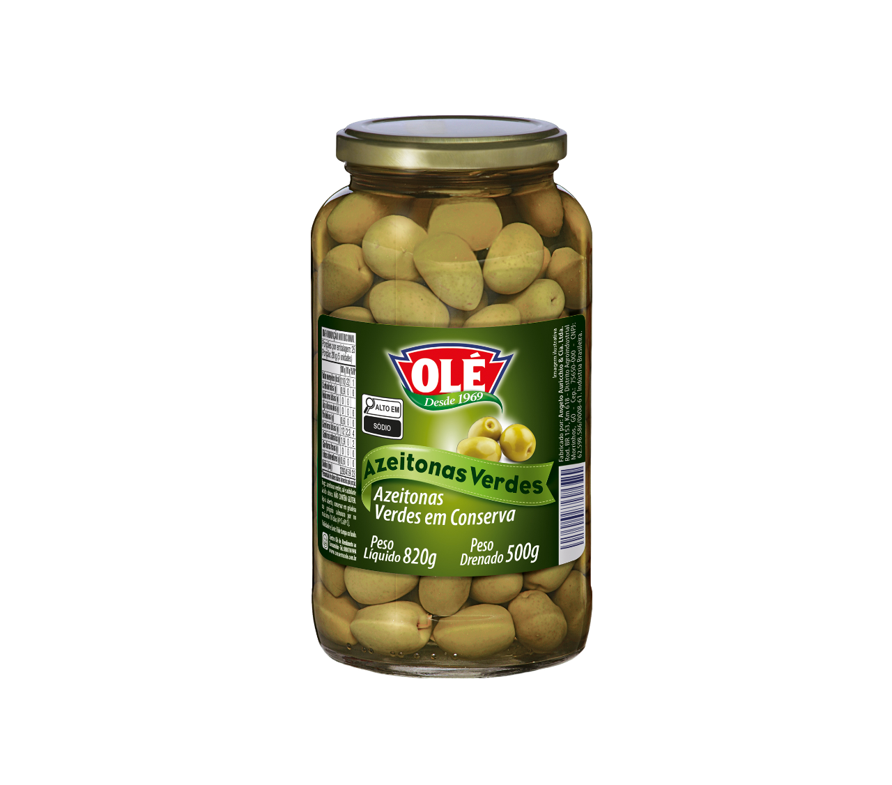 ACEITUNA VERDE EN FRASCO DE VIDRIO OLÉ 500G CAJA CON 12 UNIDADES