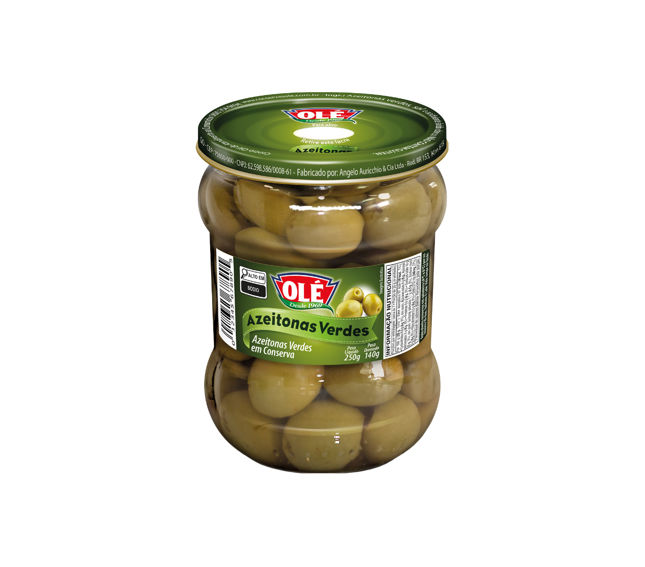 ACEITUNA VERDE EN FRASCO DE VIDRIO OLÉ 140G CAJA CON 12 UNIDADES