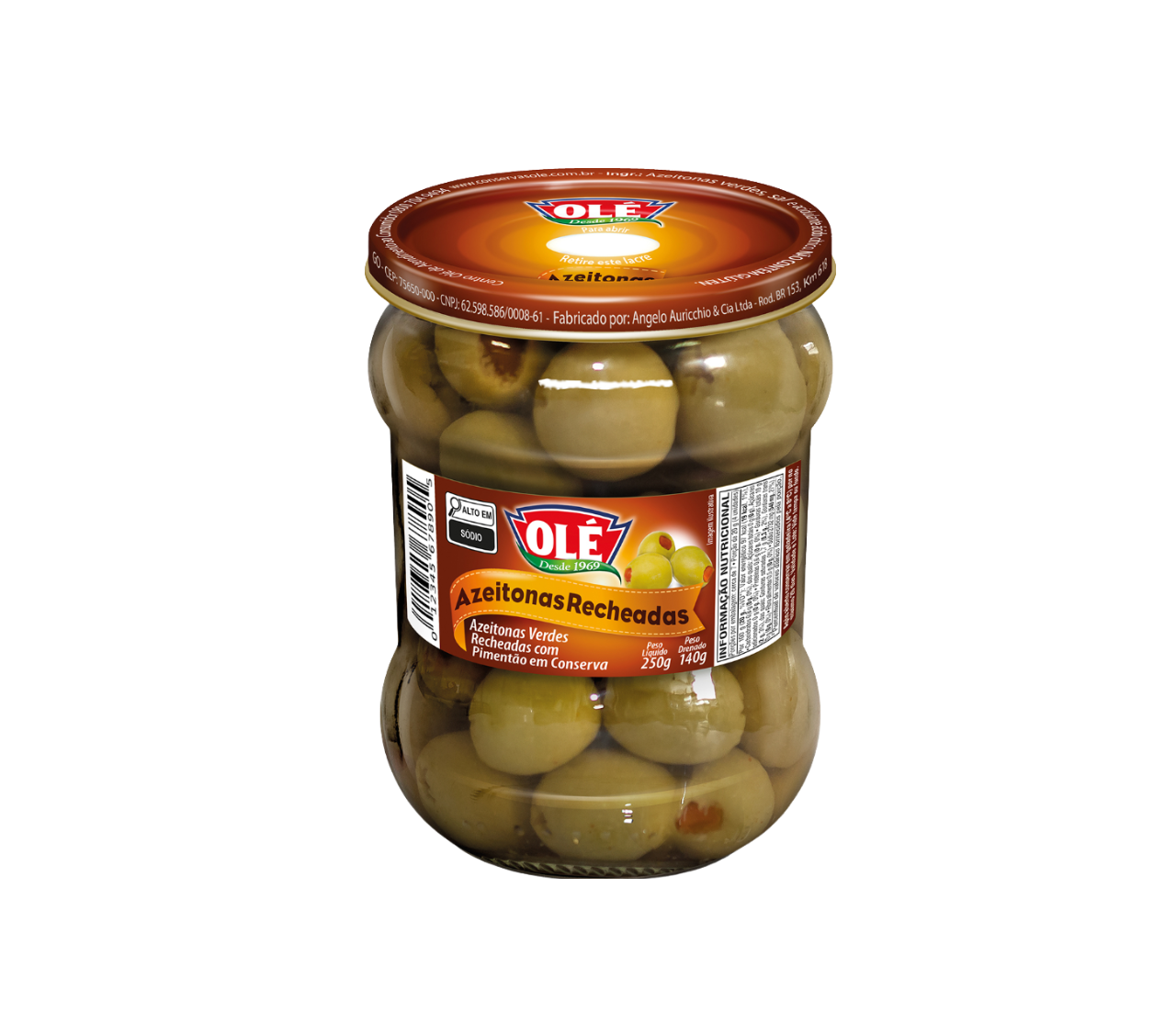 ACEITUNA VERDE RELLENA EN FRASCO DE VIDRIO OLÉ 140G CAJA CON 12 UNIDADES