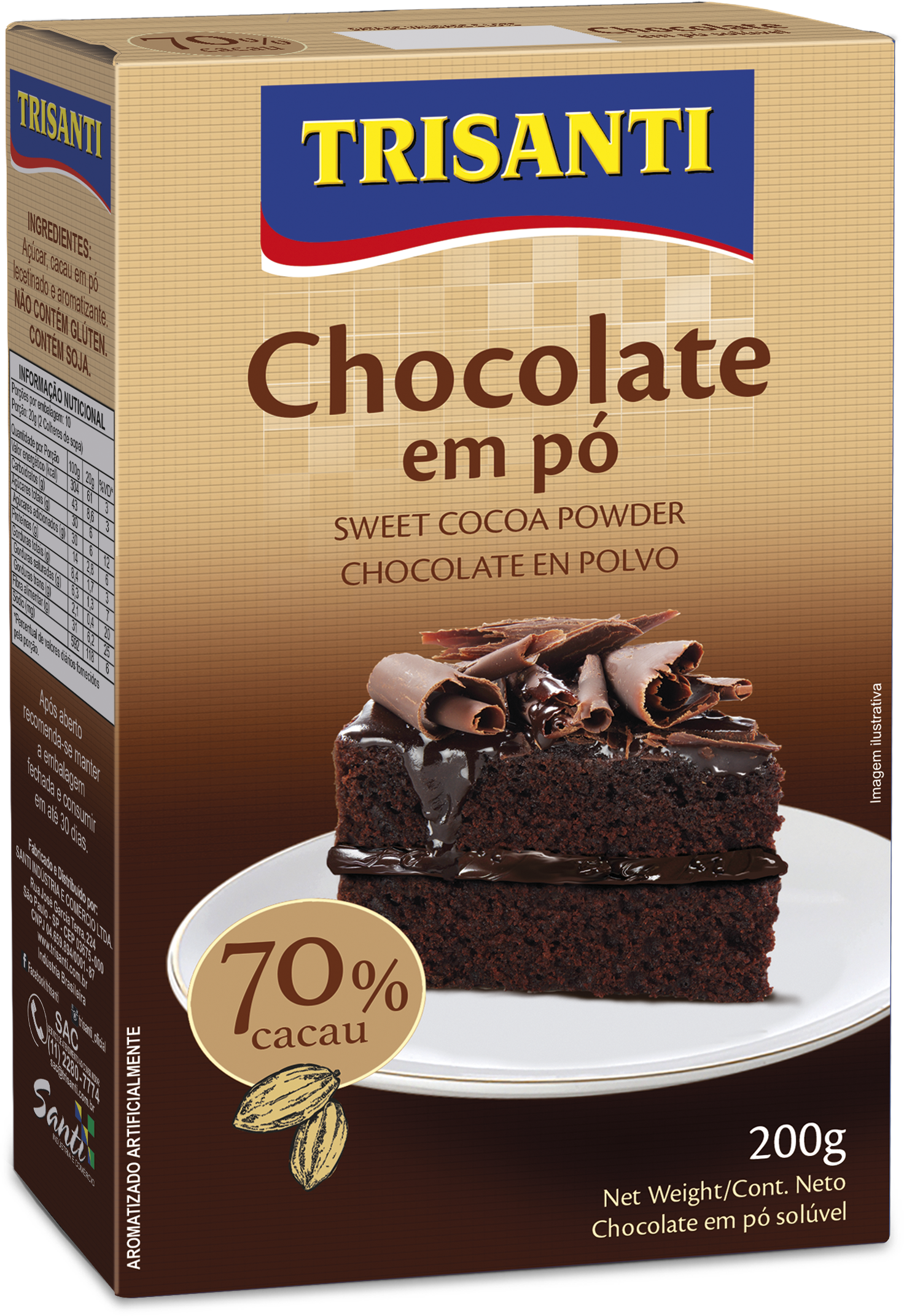 CHOCOLATE EN POLVO 70% CACAO TRISANTI 200G